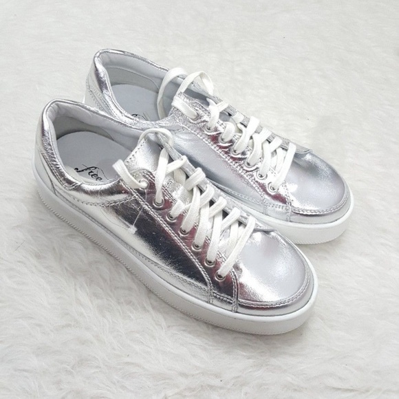 Free People Shoes - Free People Silver Leather Letterman Sneaker